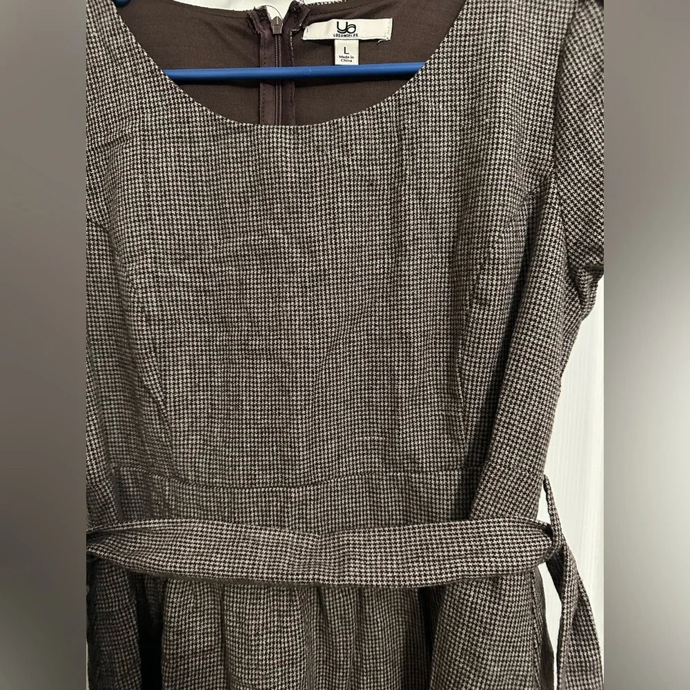 Ya Los Angeles Houndstooth Brown Belted Dress Size L - Picture 2 of 4